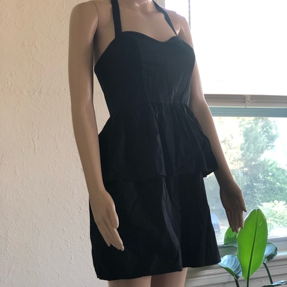 Mini Dress, All black, Flare Double Ruffle Design - Picture 1 of 7